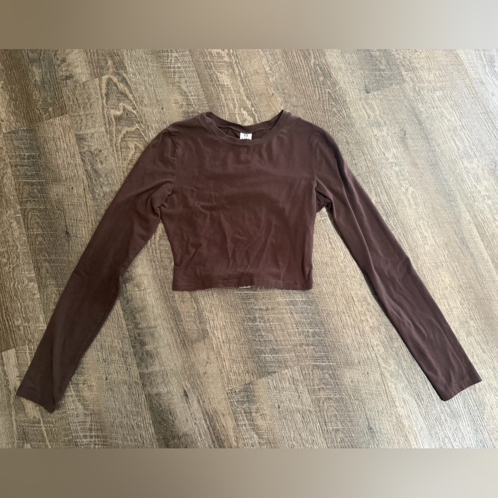 Brown Long Sleeve Crop Top